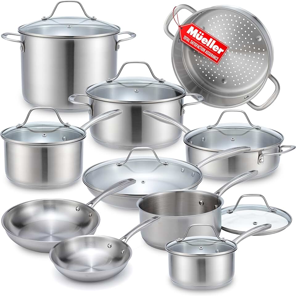 Mueller 17-Piece Stainless Steel Pots and Pans Set – Tri-Ply