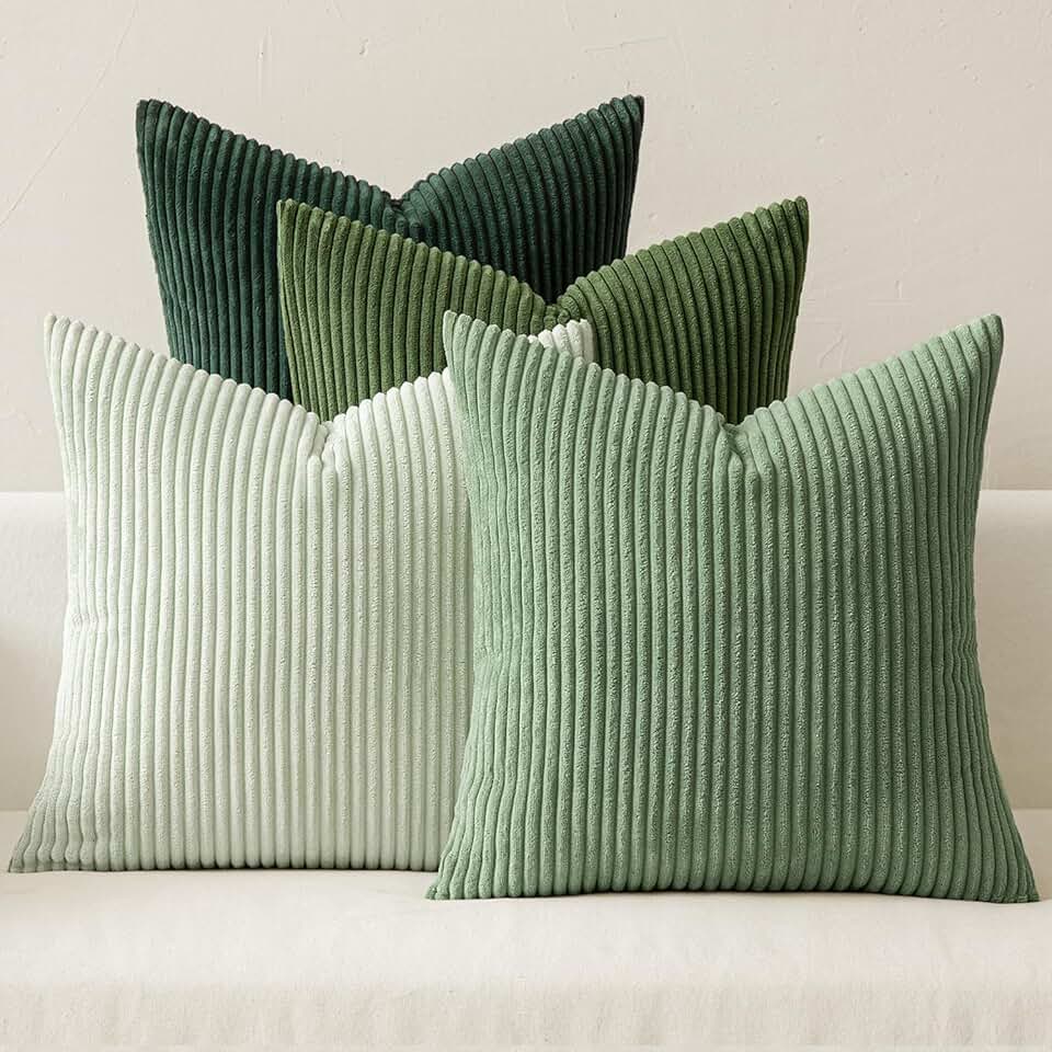MIULEE Boho Farmhouse Sage Green Throw Pillow Covers 18x18 Inch Set